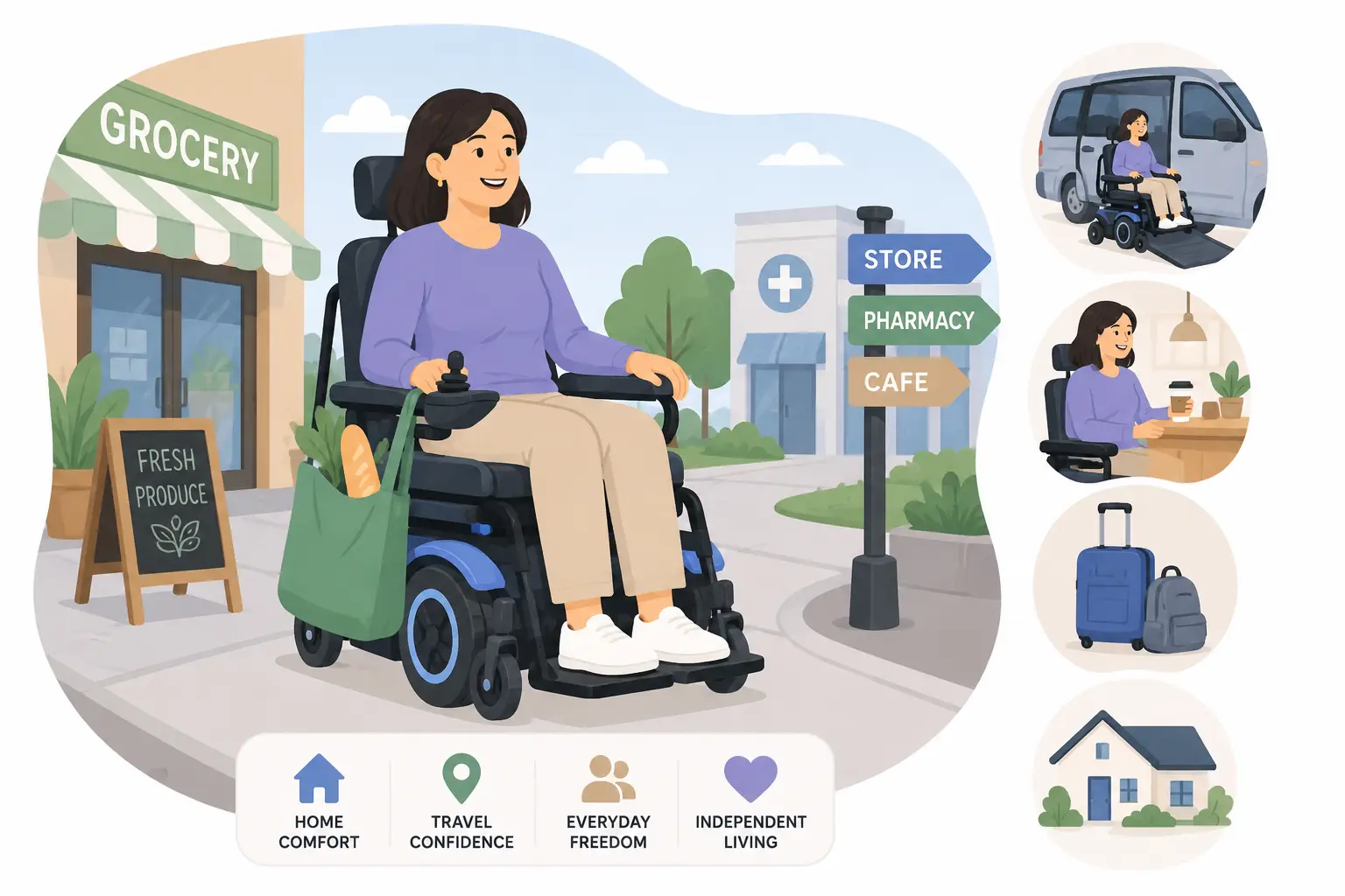 Person using a power wheelchair in everyday life