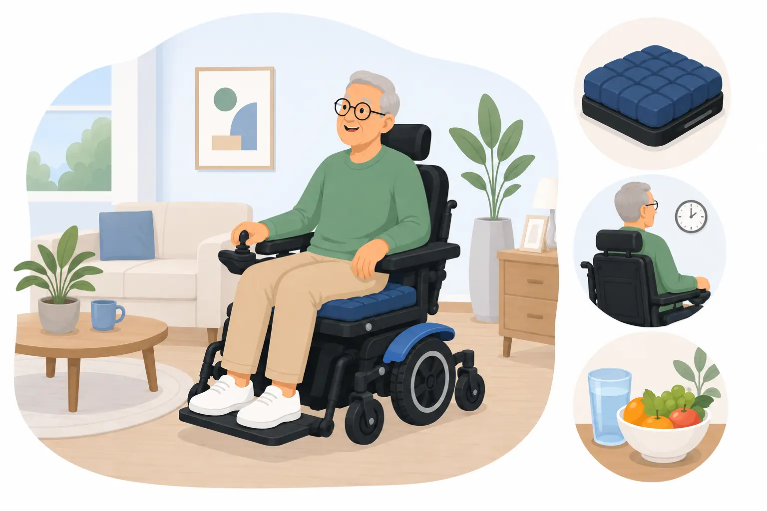 Wheelchair user reviewing skin care routine to prevent pressure sores